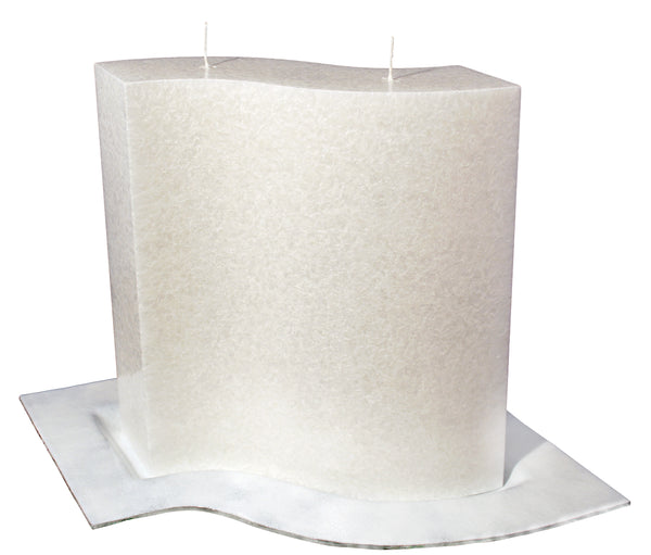 Stearin-Kerzenrohling Eternal Wave wellenförmig weiß massiv 2 Dochte 270x90x270mm