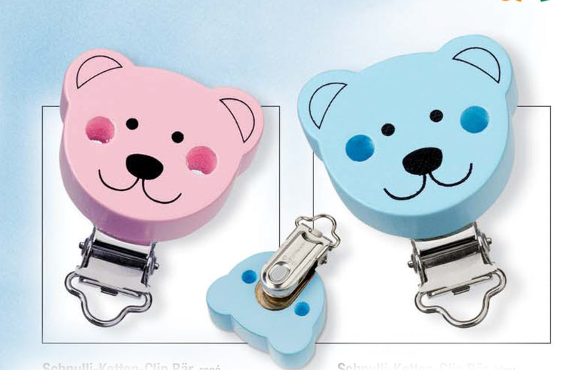 Schnulli-Ketten Clip Bär diverse Farben