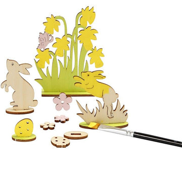 Holz-Figuren zum Aufstellen Häschen und Blumen 20x17 cm Sperrholz 1Pck.