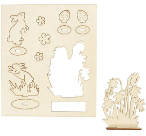 Holz-Figuren zum Aufstellen Häschen und Blumen 20x17 cm Sperrholz 1Pck.