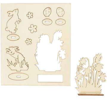 Holz-Figuren zum Aufstellen Häschen und Blumen 20x17 cm Sperrholz 1Pck.