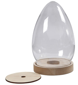 Glocke mit Holzfuß Glaskuppel Ei 19,5x11,3cm Glasglocke