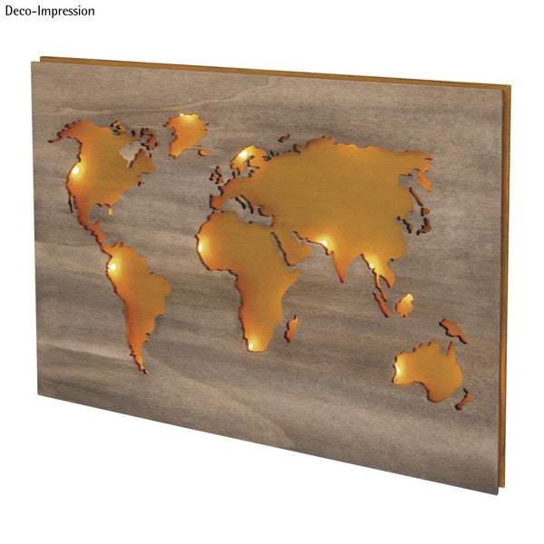Holz -Weltkarte mit Rückwand Wandbild FSC 100% 42x29,7x0,4cm