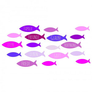 Wachsdekor Fische pink violett  Familie Freunde 80x60mm Wachsplatte
