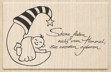 Stempel Sterne fallen nicht vom Himmel, sie werden geboren Motivgröße 9x5,5cm Holzstempel Gummistempel Kautschukstempel Hochzeitsstempel
