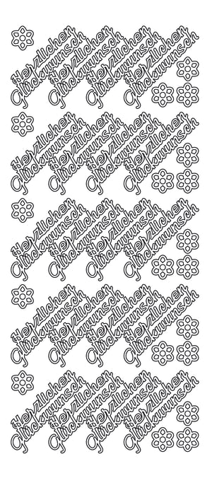 Konturensticker herzlichen Gückwunsch Stickerbogen Oberfläche matt 10x23cm