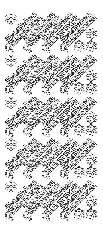 Konturensticker herzlichen Gückwunsch Stickerbogen Oberfläche matt 10x23cm