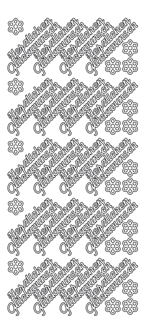 Konturensticker herzlichen Gückwunsch Stickerbogen Oberfläche matt 10x23cm
