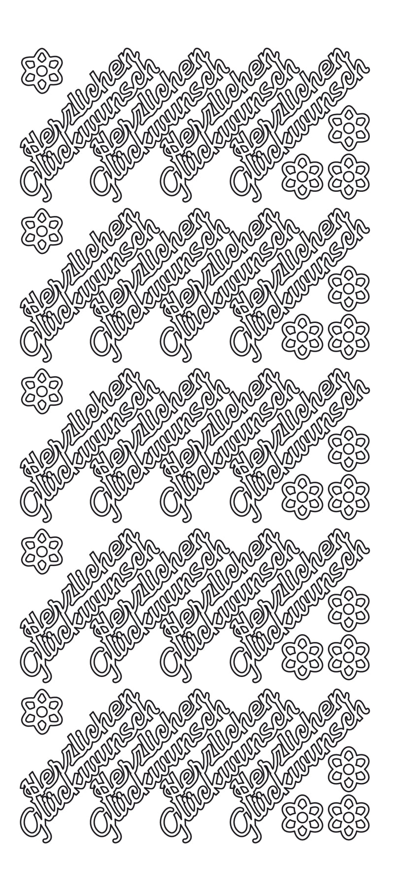 Konturensticker herzlichen Gückwunsch Stickerbogen Oberfläche matt 10x23cm