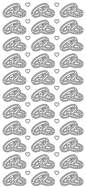 Konturensticker Ringe Eheringe Herzen Stickerbogen Oberfläche matt 10x23cm