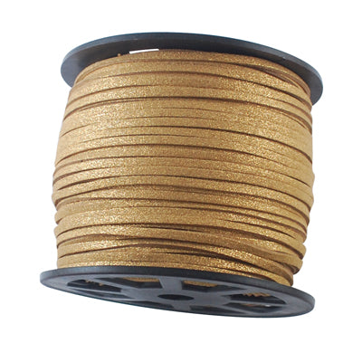 Kunstlederband braun mit Goldeffekt, 3x1mm, pro Laufmeter, Microfaserschnur, Kunst Lederband