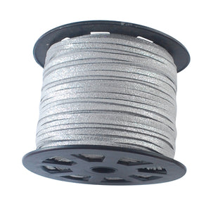 Kunstlederband grau mit Silbereffekt, 3x1mm, pro Laufmeter, Microfaserschnur, Kunst Lederband