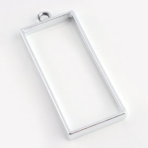 Metall Anhänger Rahmen Rechteck silbern Bezel DIY Resin 49x20x3,5mm 3 Stück/Pkg