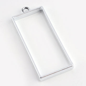 Metall Anhänger Rahmen Rechteck silbern Bezel DIY Resin 49x20x3,5mm 3 Stück/Pkg