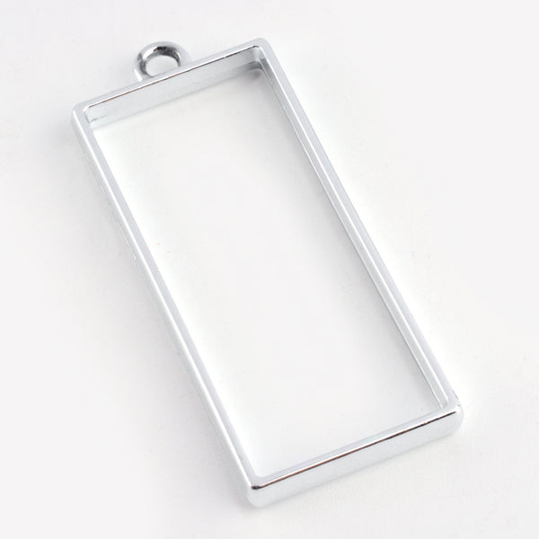 Metall Anhänger Rahmen Rechteck silbern Bezel DIY Resin 49x20x3,5mm 3 Stück/Pkg