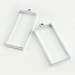 Metall Anhänger Rahmen Rechteck silbern Bezel DIY Resin 49x20x3,5mm 3 Stück/Pkg