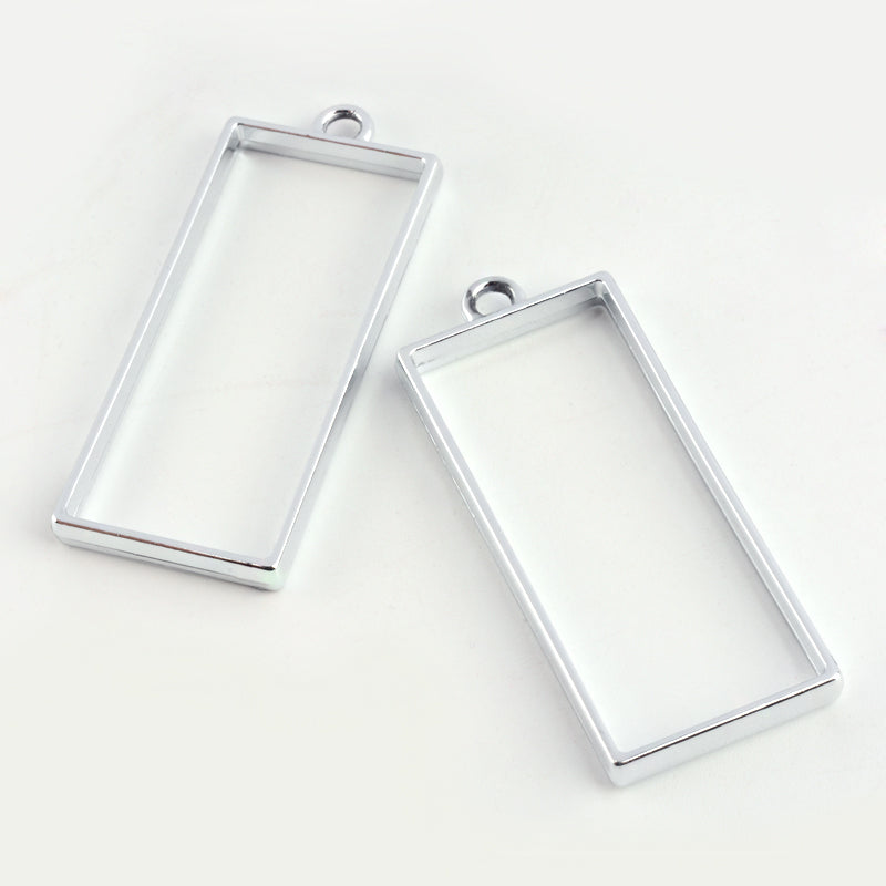 Metall Anhänger Rahmen Rechteck silbern Bezel DIY Resin 49x20x3,5mm 3 Stück/Pkg