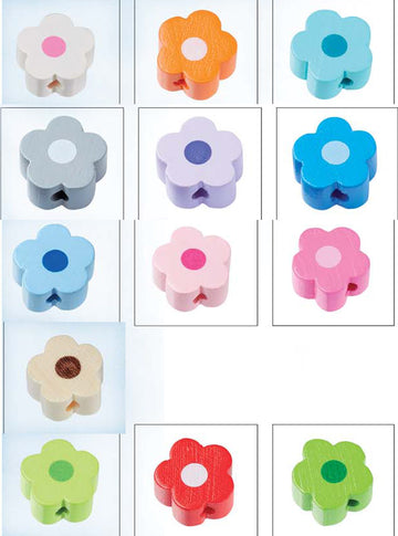 Schnulli Blümchen Holzperlen 16x8mm 4 Stück / Packung 13 verschiedene Farben