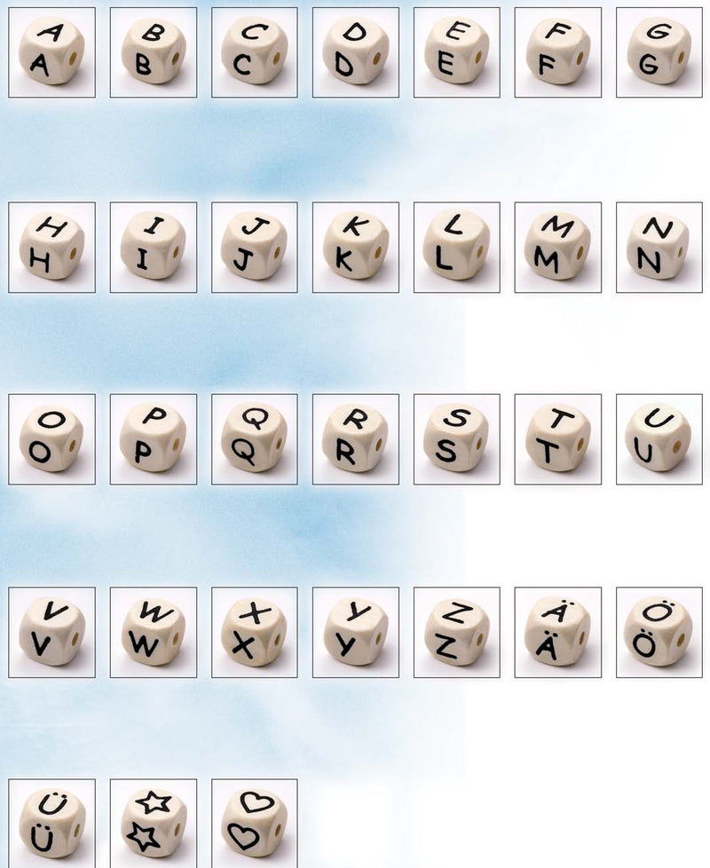 Schnulli Buchstabenperlen 10mm Würfel, Ahorn natur hell Alphabethperlen pro Stück