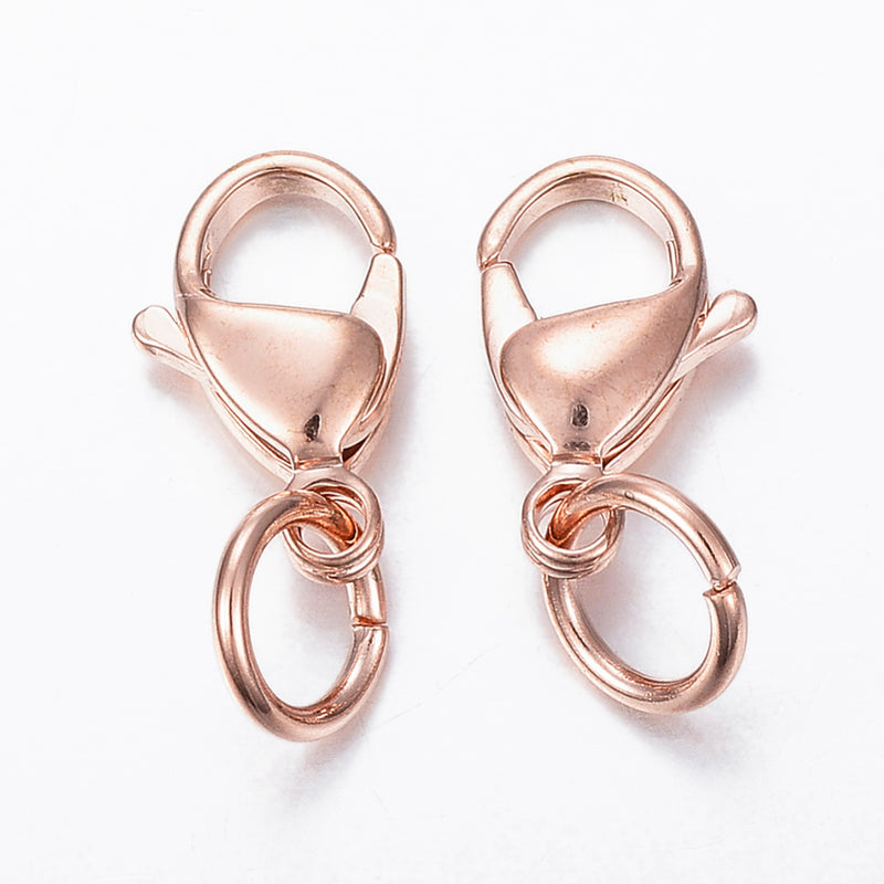 Edelstahl Karabiner rosegold mit Ring Kettenverschluss  15x9x4,5mm 2 Stück/Pkg.