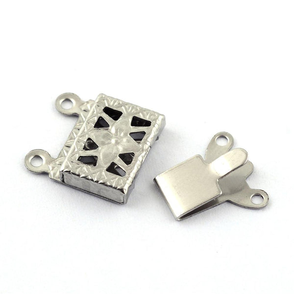 Schnappverschluss Box-Verschluss Edelstahl rechteck silbern 2 Ösen 10x15x2,5mm 2 Stück/Pkg.