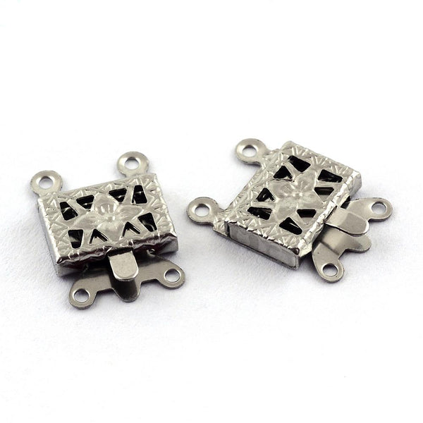 Schnappverschluss Box-Verschluss Edelstahl rechteck silbern 2 Ösen 10x15x2,5mm 2 Stück/Pkg.