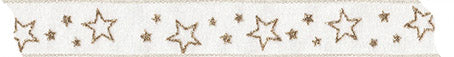 Chiffonband bedruckt mit Drahtkante goldene Glitzer Sterne 15mm 1m