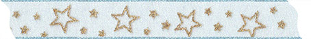 Chiffonband bedruckt mit Drahtkante goldene Glitzer Sterne 15mm 1m