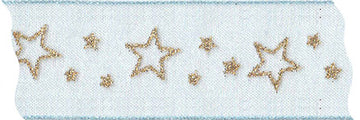 Chiffonband bedruckt mit Drahtkante goldene Glitzer Sterne 40mm 1m