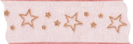 Chiffonband bedruckt mit Drahtkante goldene Glitzer Sterne 40mm 1m