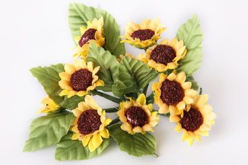 Sonnenblumen klein mit Blatt 20mm 12 Stück/Bund