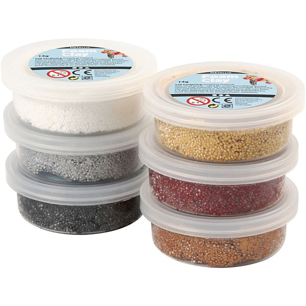 Foam Clay Sortiment, metallic, 6 x 14g sortierte Farben,