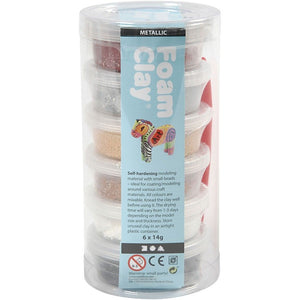 Foam Clay Sortiment, Metallic, 6 x 14g sortierte Farben,