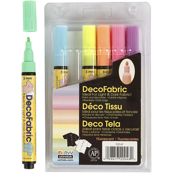 Stoffmalstifte Sortiment NEON, 6 Stück/Packung, Strichstärke 3mm