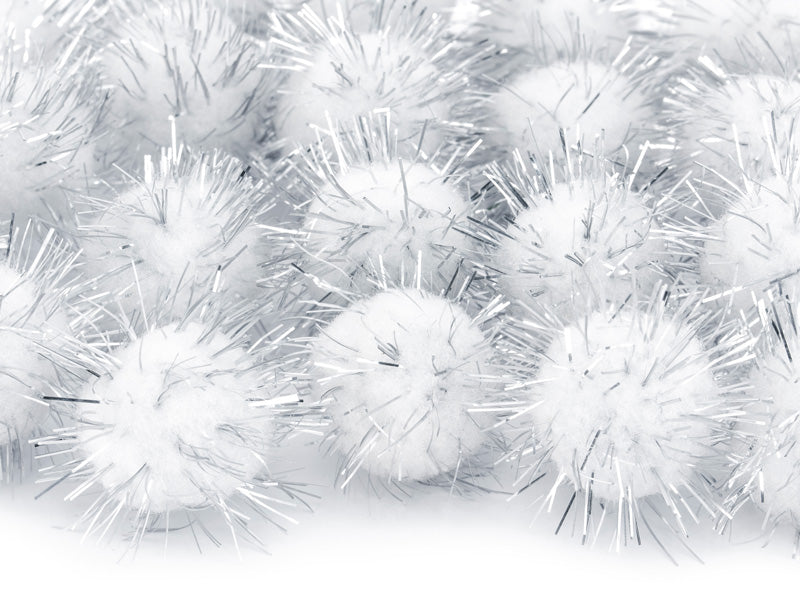 Plush Pompoms Plüsch-Pompons mit Glitzer 2cm silber 20 Stück