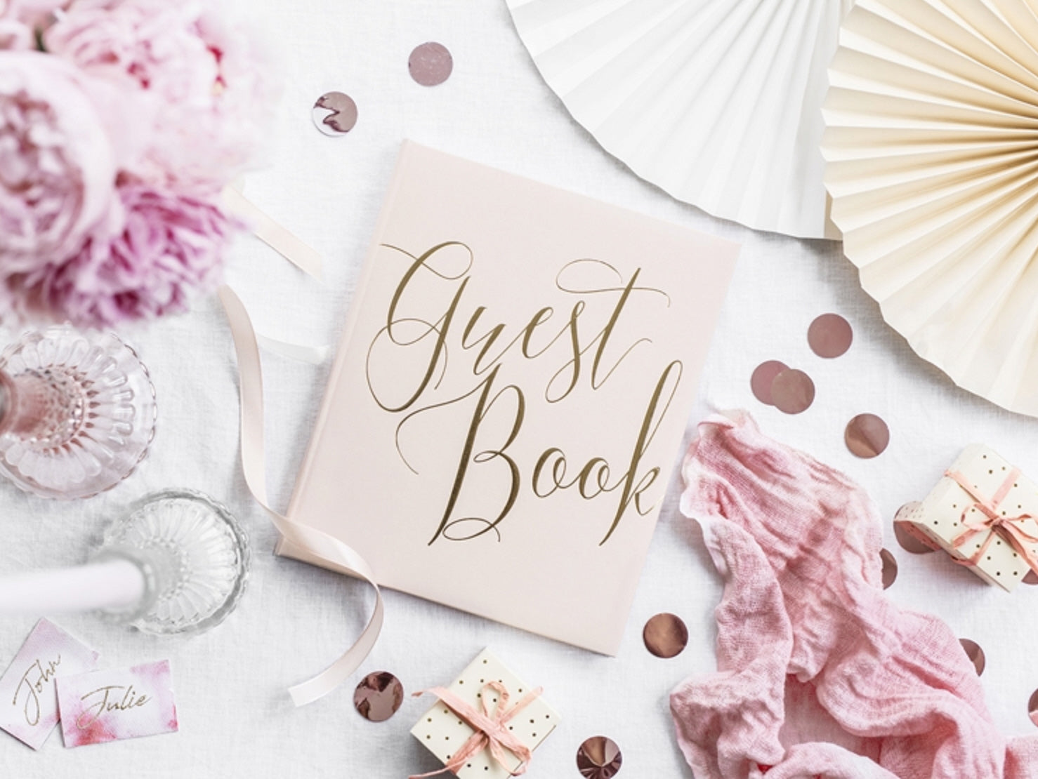 Gästebuch puderrosa Gästebuch Goldfolienprägung 20x24,5cm 22 Blatt