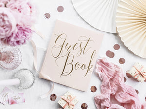 Gästebuch puderrosa Gästebuch Goldfolienprägung 20x24,5cm 22 Blatt