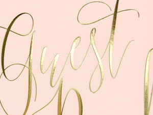 Gästebuch puderrosa Gästebuch Goldfolienprägung 20x24,5cm 22 Blatt