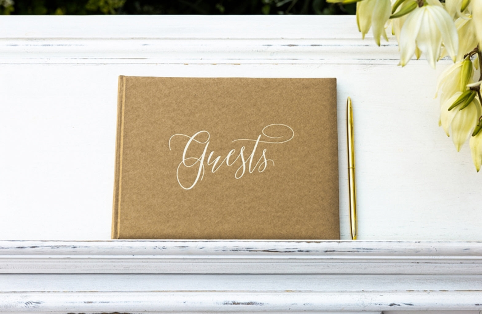 Gästebuch Kraftpapier Goldfolienprägung Guest Book 24x18,5cm 22 Blatt