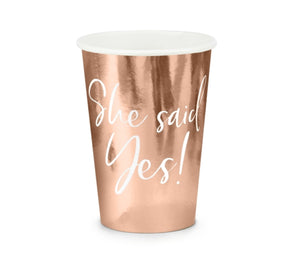 Pappbecher Pappbecher She said YES 220ml 6 Stück roségold