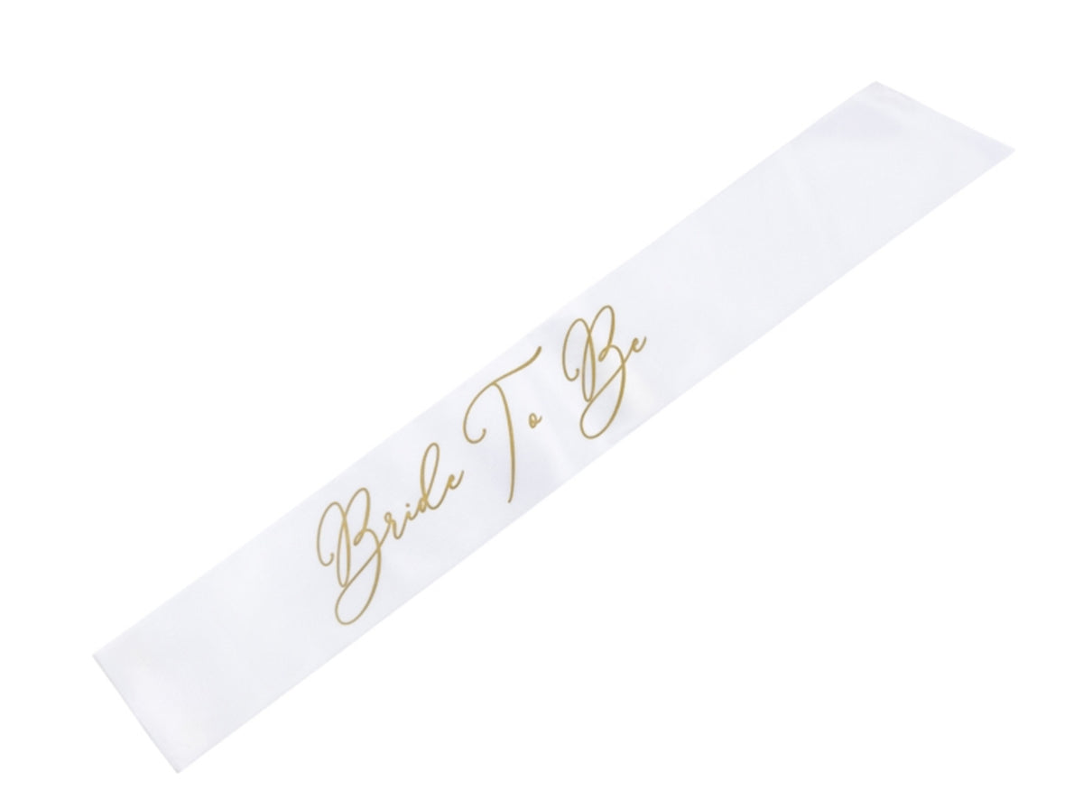 Satinschärpe „Bride to Be“ weiß gold Polterabend 10x75cm