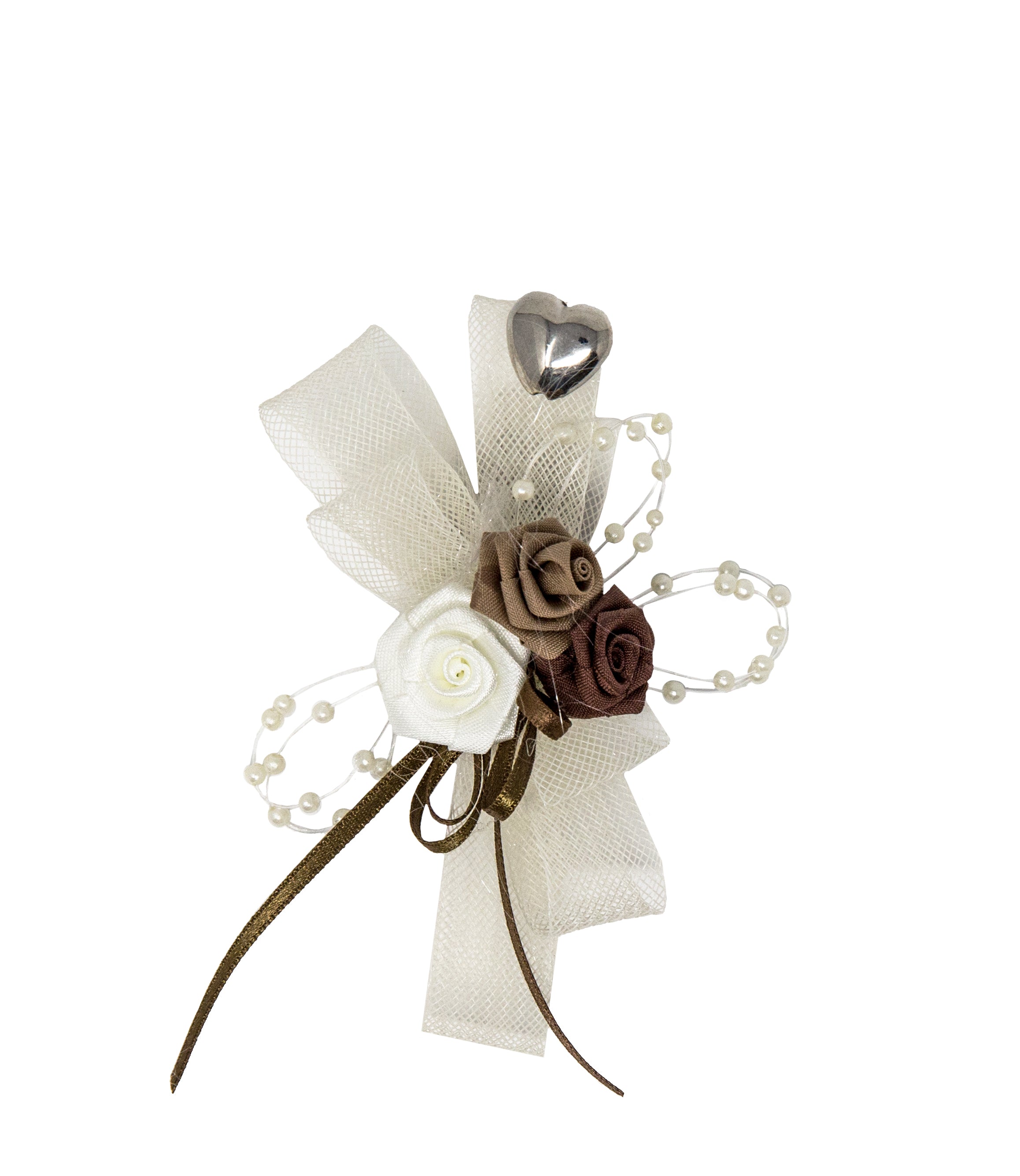 Gästeanstecker Tüllmasche 3-färbig braun Diorröschen Diorrosen 10cm inkl. Anstecknadel