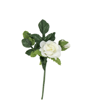 Ansteckblume Buschrose mit Knospe und Rosenblatt, 9 cm lang, keine Nadel