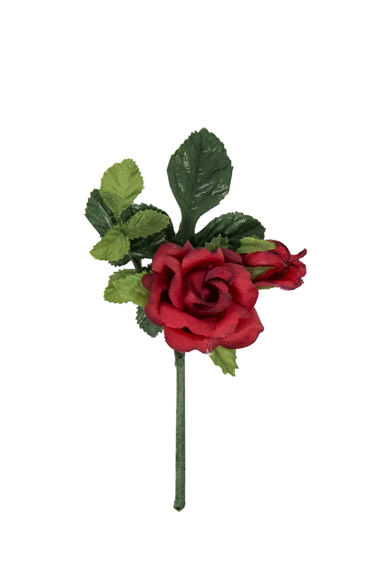 Ansteckblume Buschrose mit Knospe und Rosenblatt, 9 cm lang, keine Nadel