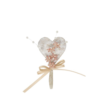 Hochzeitsanstecker Birkenherz und rosa Miniblütchen Perlen mit Anstecknadel