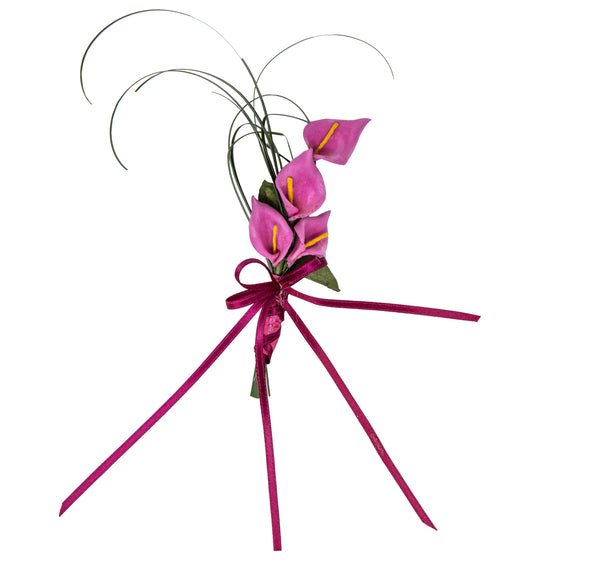 Anstecker Calla pink lang Dekogras mit Anstecknadel