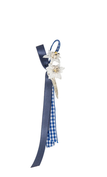 Anstecker Edelweiß und Karobandschlaufe Alpin Trachtenhochzeit inkl. Anstecknadel