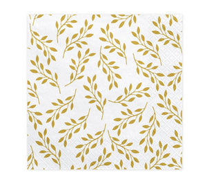 Serviette weiß mit Zweigen gold Servietten Zweige mit Blättern 33x33cm