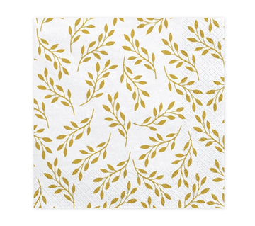 Serviette weiß mit Zweigen gold Servietten Zweige mit Blättern 33x33cm
