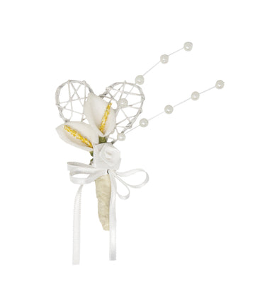Gästeanstecker Drahtherz Calla Perlenspray 8cm inkl. Anstecknadel